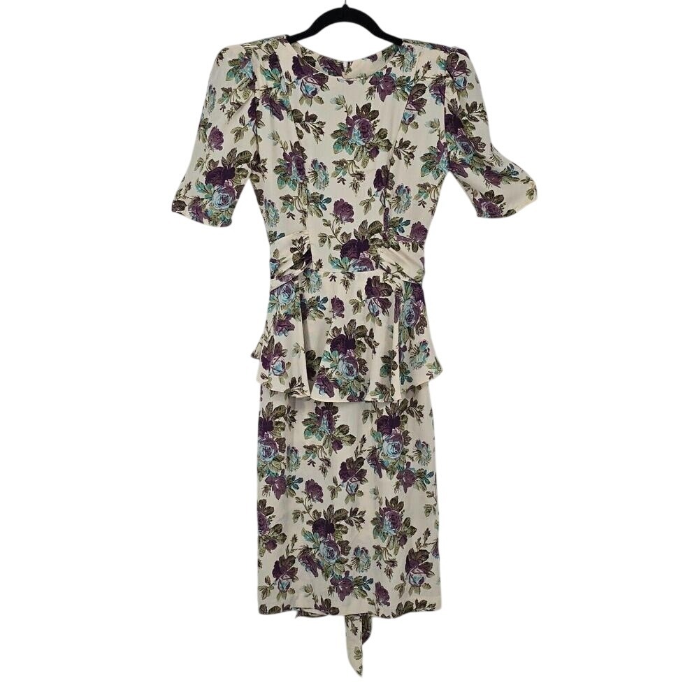Vintage Blondie and Me Floral Peplum Dress 80s‎ Purple Rose Midi Made in USA 7
